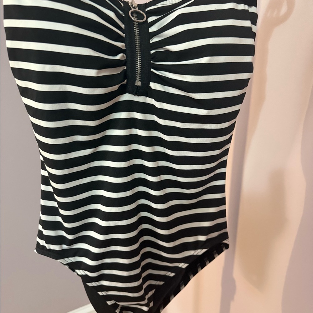 MICHAEL Michael Kors Black and White Striped Bodysuit
